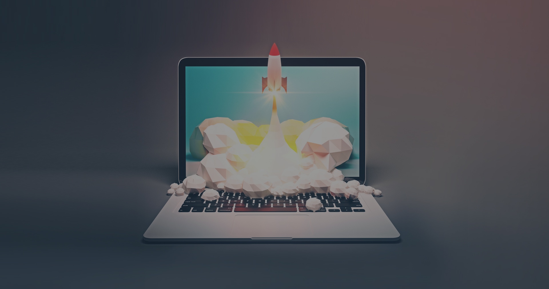 Rocket Blasting Off Laptop Powering Up Communications